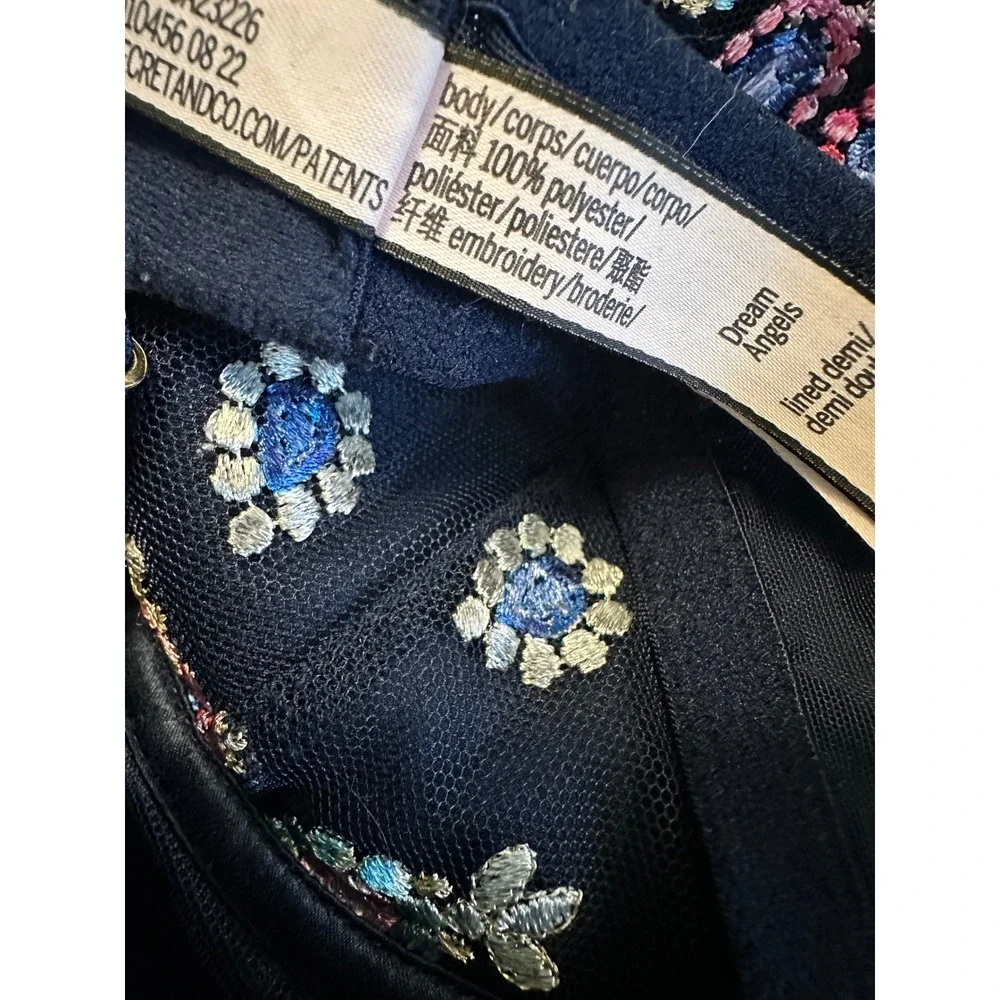 Victorias Secret Dream Angels‎ Navy Blue Bejeweled Embroidered Push Up Bra 34D